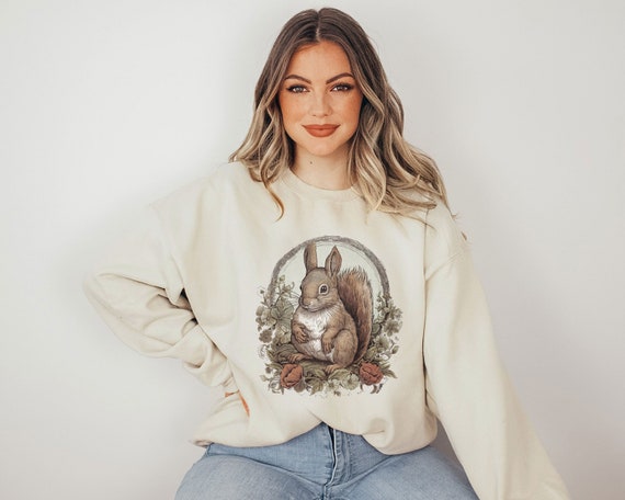 Woodland Animal Squirrel Sweatshirt Whimsical  Nature Creature Forest Sweater Victorian Illustration Wood Animals Vintage Goblincore Top