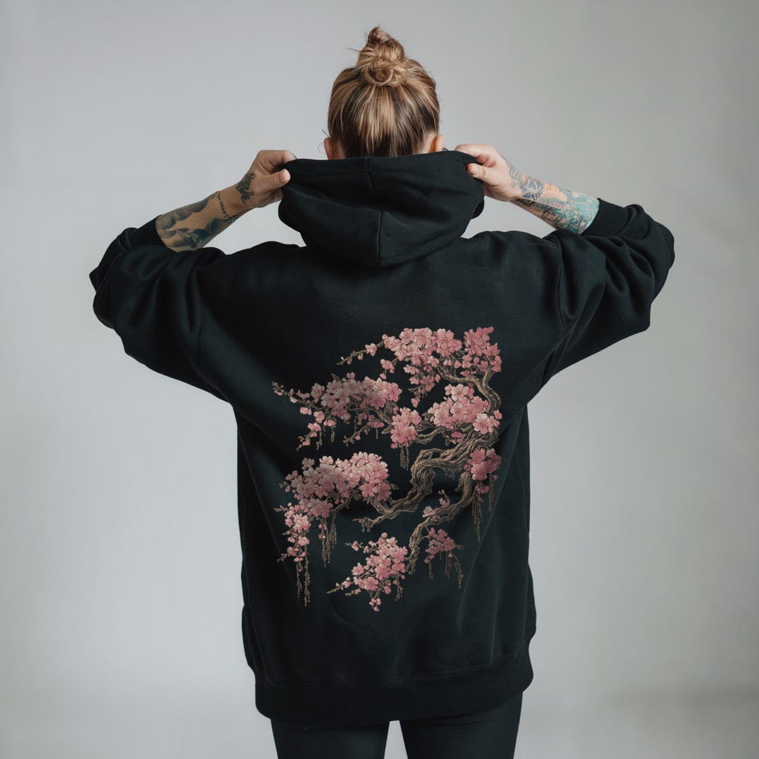 Japanese Tree Jacket Vintage Japanese Tree Blossom Hoodie Retro Sakura Flowers Rain Hooded ...