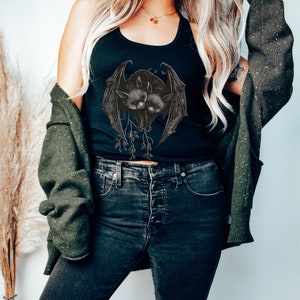 Cute Whimsigoth Gothic Bat Pair Love Tank Top Gothic Vampire Dark Gobincore Racerback Tee Night Witchy Top Dark Academia Shirt Woman Gift Trendy