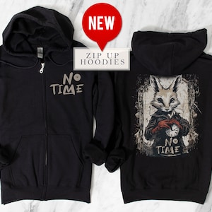 Alice in Wonderland Inspired No Time Full Zip Up Hoodie Rabbit Clock Zipup Sweater Whimsigoth Streetwear Clothing Bunny Grunge Y2K Fantasy