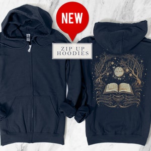 Magical Book Full Zip Up Hoodie Wiccan Witchcraft Spell Mystical Zipup Norse Witch Clothing Aesthetic Whimigoth Pagan Shirts Dark Academia