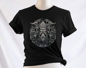Norse God Odin Viking Shirt Mythical Celtic Tshirt Nordic Mythology Mystical Tee Valhalla Warrior Vegvisir Gift Gothic Metal Biker Rocker