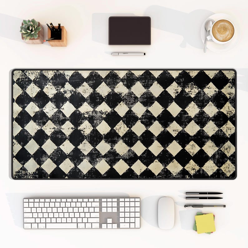 Black and White Checkered Desk Mat Cute Abstract Grunge Mousepad ...