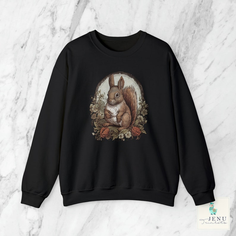 Woodland Animal Squirrel Sweatshirt Whimsical  Nature Creature Forest Sweater Victorian Illustration Wood Animals Vintage Goblincore Top