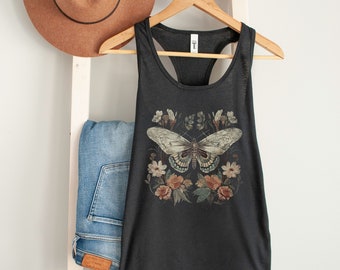 Boho Moth Cottage Core Tank Top Vintage Art Nouveau Streetwear Shirt Goblincore Trendy Whimsigoth Gothic Butterfly Entomology Tee Girlfriend