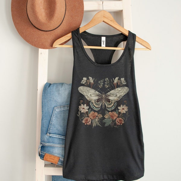 Boho Moth Cottage Core Tank Top Vintage Art Nouveau Streetwear Shirt Goblincore Trendy Whimsigoth Gothic Butterfly Entomology Tee Girlfriend