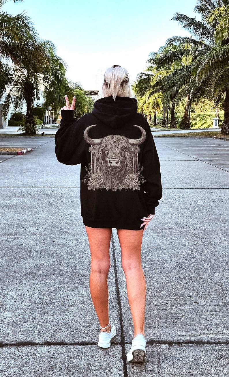 Boho Vintage Highland Cow Hoodie Western Cowboy Cowgirl Sweater Farm Animal Farming Retro Americana Top Nature Style Clothes Sweatshirt Streetwear