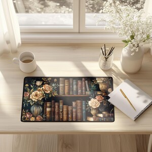 Romantic Book Bookish Reading Desk Mat Library Light Academia Mousepad Floral Flowers Mouse pad Office Gift Magical Idea Book Lover Librarian
