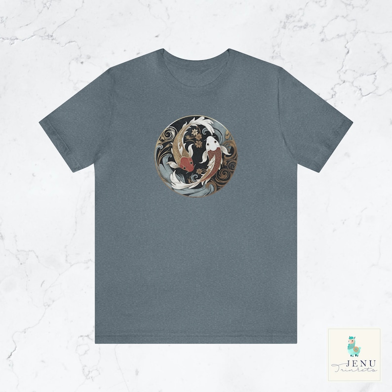 Ying Yang Koi Fish Tshirt Art Nouveau Shirt Japanese Gift Japan Lover Top Street Wear Travel Tee Vintage Trendy Gold Fish Workout Sports
