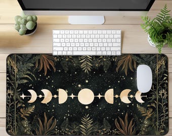 Vintage Gothic Celestial Art Desk Mat Moon Phase Lunar Mousepad Eclectic Witch Aesthetic Mousepad Universe Stars Desk Decor Dark Academia