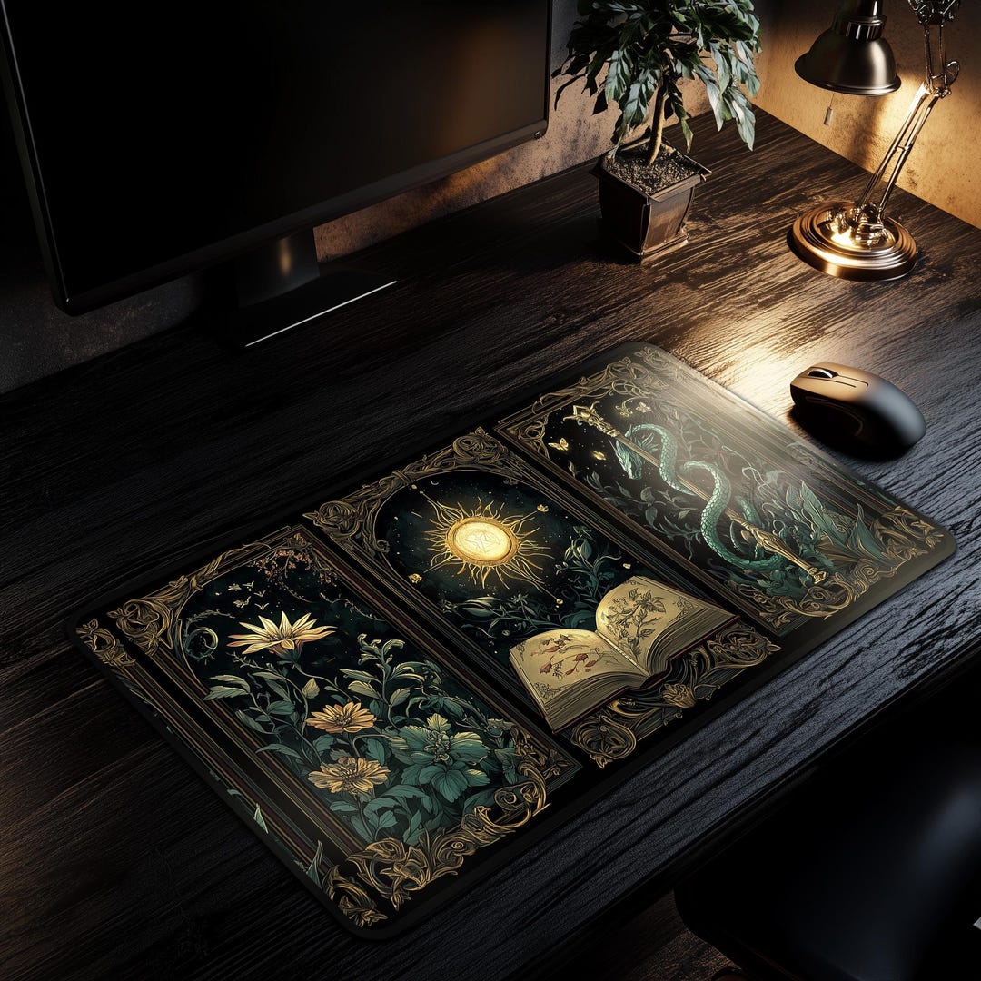 Vintage Witchy Mystical Sun Grimoire Desk Mat Magic Book Healing Gothic ...
