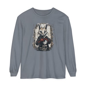 Alice in Wonderland Inspired No Time Long Sleeve Tshirt Rabbit Clock Whimsigoth Streetwear Clothing Bunny Grunge Y2K Whimsical Top Goblincore Dark Fantasy Long Sleeved Cotton