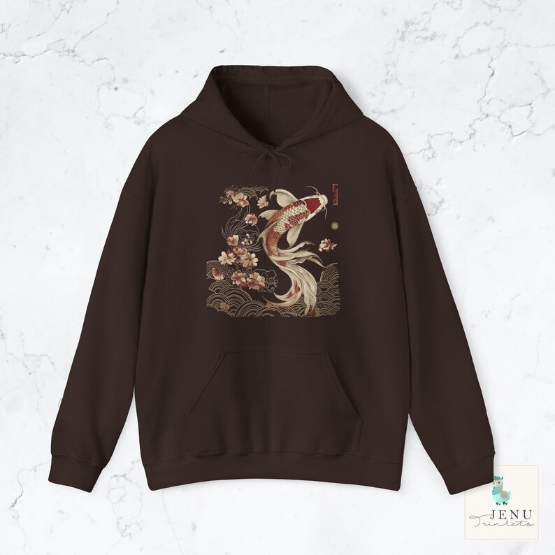 Cozy Vintage Japanese Koi Fish Hoodie Nautical Animal Asian Art Nouveau Japan Hooded Sweater Pond Top Urban Unisex Spring Shirt Tokyo Style