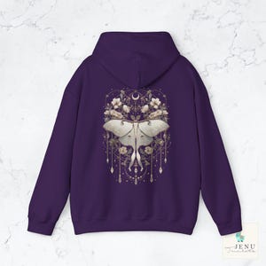 Boho white Lunar Moth Cozy Hoodie Vintage Dreamcatcher Butterfly Sweatshirt Celestial Floral Moon Luna Moth Jewelry Hooded Sweater Alt Gift Purple
