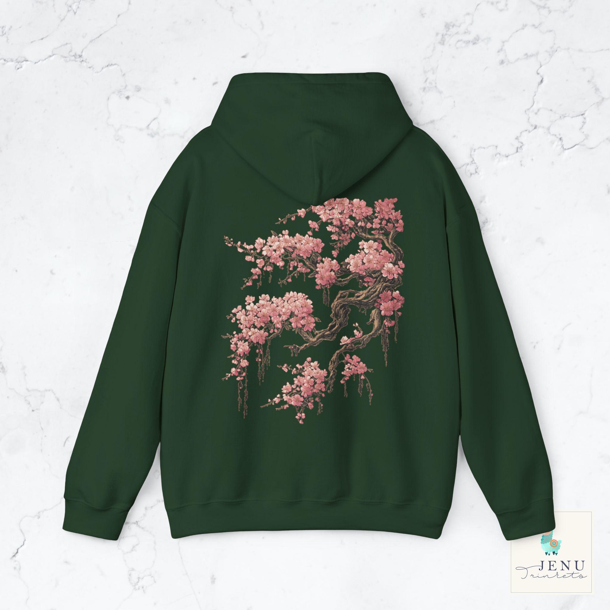 Japanese Tree Jacket Vintage Japanese Tree Blossom Hoodie Retro Sakura Flowers Rain Hooded ...