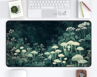 Mushroom Ghost Forest Desk Mat Nature Woods Fly Agaric Mouse Pad Fantasy Dark Cottagecore Art Decor Whimsical Mousepad Custom Gift Funghi