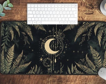 Vintage Gothic Celestial Desk Mat Moon Phase Lunar Mousepad Eclectic Witch Aesthetic Mousepad Universe Stars Desk Decor Cottagecore Deskmat