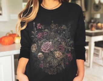 Vintage Roses Sweatshirt Retro Tattoo Shirt  Flower Shirt Sweater Oversized Shirt Rock n Roll Sweatshirt Gothic Flowers Shirt Floral 90s