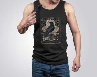Tarot Card Raven Shirt Occult Tank Top Vintage Man Gift for Boyfriend Shirt Gothic Witchy Dark Academia Clothing Holiday Festival Concert T