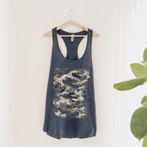 Abstract Japanese Waves Ukiyo-e Tank Top Ocean Wave Sea Water Racerback Vintage Edo Shirt Workout Fitness Chinese Nature Asian Japan Folklor