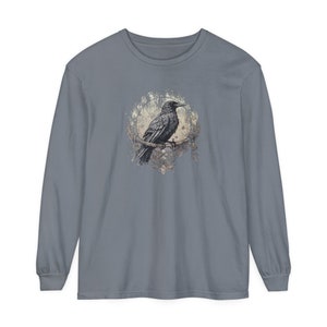 Dark Academia Raven Long Sleeve Tshirt Gothic Trendy Crow Long Sleeve Top Grunge Fashion Alt Edgar Allan Poe Graphic Tees Mythical Mystical