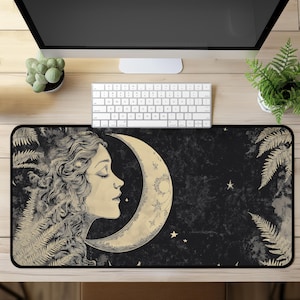Celestial Boho Sterne Mond Mädchen Schreibtischunterlage Vintage Farn Magische Luna Maus Pad Nouveau Dark Mousepad Okkulte Hexe Whimsigoth Büro Geschenk Idee