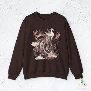 Japanese Phoenix Hoodie Fantasy Beast Bird Sweatshirt Mystical Vintage Asian Abstract Top Japan Nature Tee Mythology Magic Fiction Rebirth Dark Chocolate