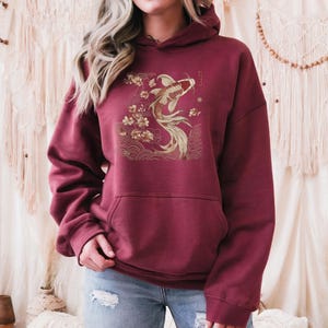 Cozy Vintage Japanese Koi Fish Hoodie Nautical Animal Asian Art Nouveau Japan Hooded Sweater Pond Top Urban Unisex Spring Shirt Tokyo Style