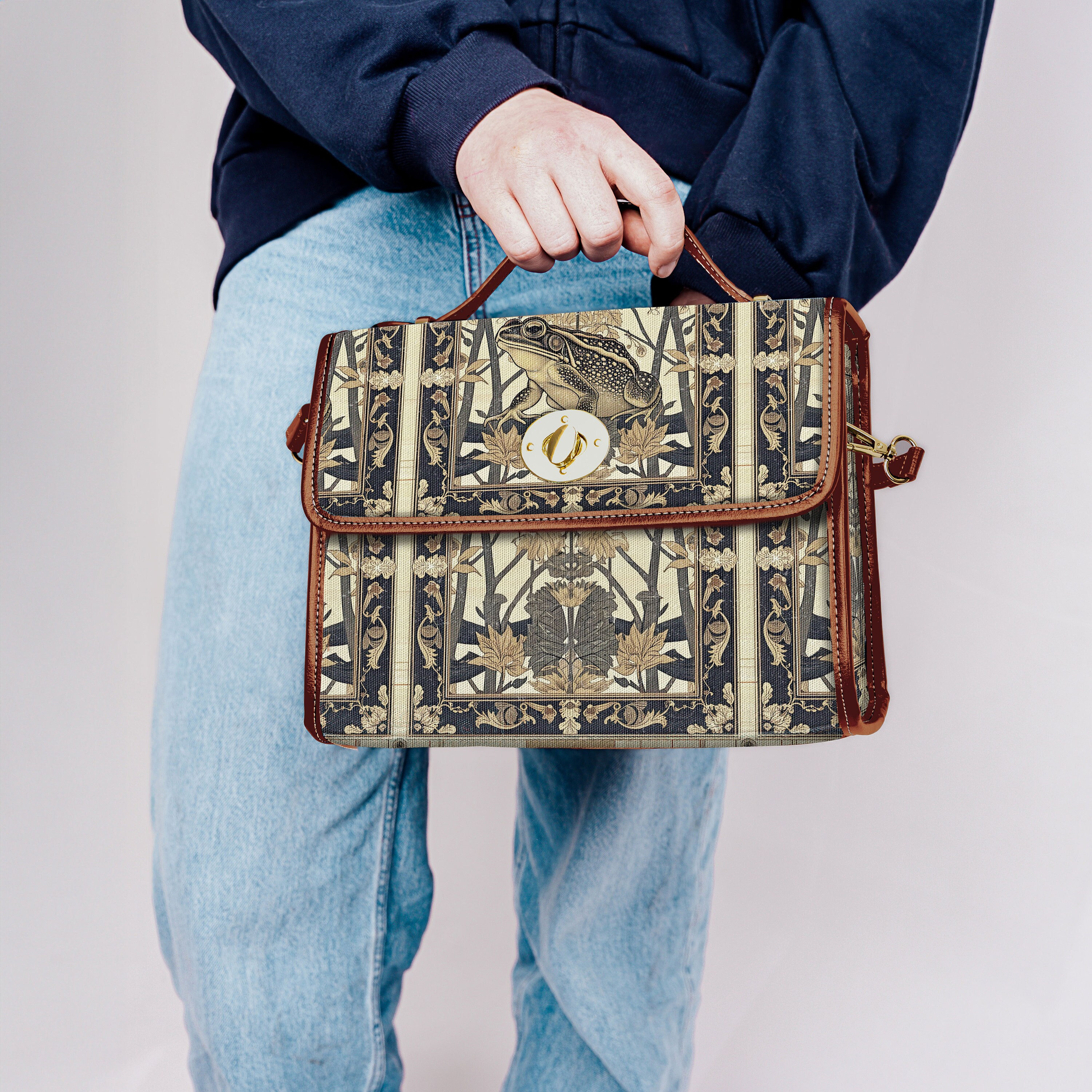 Toad Handbag Victorian Golden Toad Canvas Handbag Witch Art Nouveau Cottagecore ...