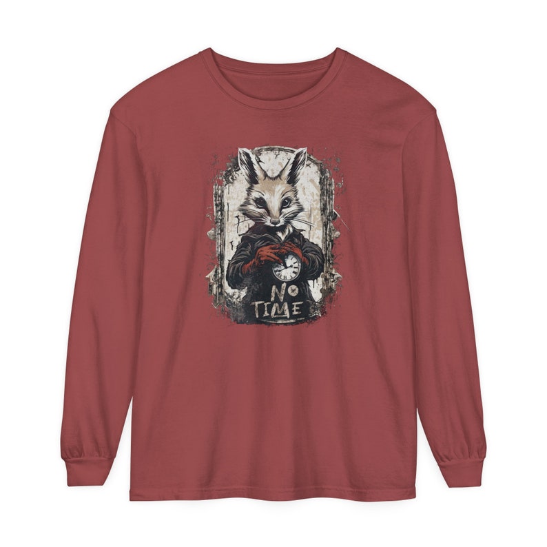 Alice in Wonderland Inspired No Time Long Sleeve Tshirt Rabbit Clock Whimsigoth Streetwear Clothing Bunny Grunge Y2K Whimsical Top Goblincore Dark Fantasy Long Sleeved Cotton