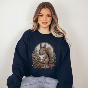 Woodland Animal Squirrel Sweatshirt Whimsical  Nature Creature Forest Sweater Victorian Illustration Wood Animals Vintage Goblincore Top
