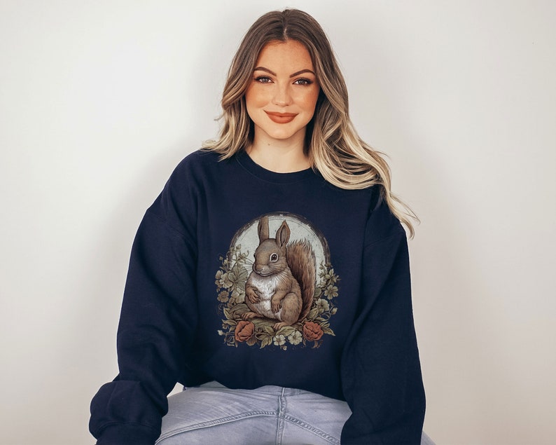 Woodland Animal Squirrel Sweatshirt Whimsical  Nature Creature Forest Sweater Victorian Illustration Wood Animals Vintage Goblincore Top