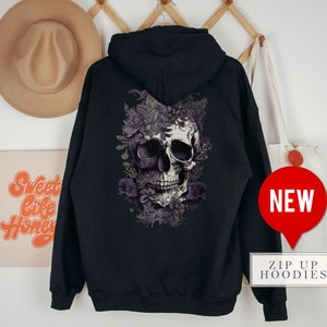 Y2K Lilac Skull Tattoo Design Full Zip Up Hoodie E-Girl Egirl Zip Up Sweatshirt Oversized Zipup Top Gothic Whimsigoth Shirt Vacation Holiday