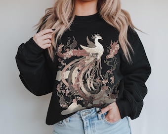 Japanese Phoenix Hoodie Fantasy Beast Bird Sweatshirt Mystical Vintage Asian Abstract Top Japan Nature Tee Mythology Magic Fiction Rebirth