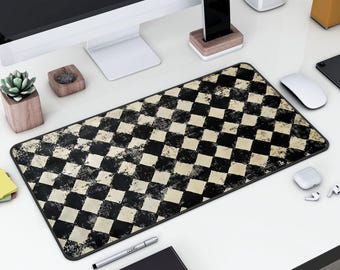 Black and White Checkered Desk Mat Cute Abstract Grunge Mousepad Aesthetic Chess Mouse Keyboard Pad Office Gift Idea Coworker Desk Decor