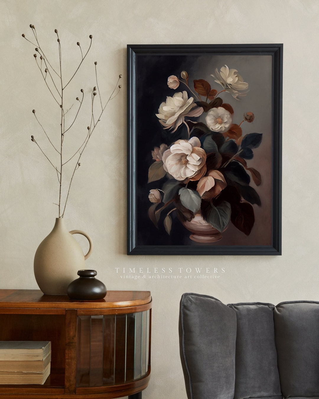 Moody Rose Dark Floral Oil Painting Bohomodern Wall Print Muted Tones ...