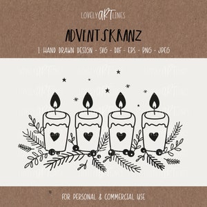 Adventskranz SVG Design, Plotterdatei Adventskranz für Cricut, Weihnachten Icon, Kerzen PNG Clipart, dxf, eps, Laserdatei, Digistamp