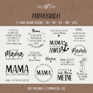 Mama SVG Bundle, Plotterdatei Mutter für Cricut, Muttertag Vector Icons, Mom PNG Clipart, Laserdatei, eps, dxf, Sprüche, Deutsch