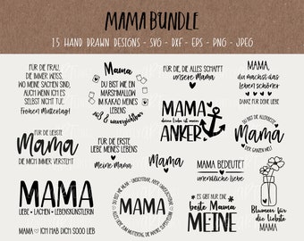 Mama SVG Bundle, Plotterdatei Mutter für Cricut, Muttertag Vector Icons, Mom PNG Clipart, Laserdatei, eps, dxf, Sprüche, Deutsch