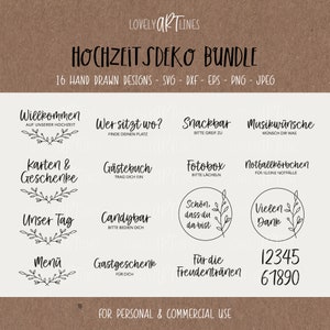 Wedding decoration SVG Bundle, Plotter Files wedding for Cricut, Decoration Vector Icons, Party PNG Clipart, dxf, eps, Quotes, German Bundle
