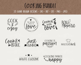 Cooking SVG Bundle, Plotter Files Cook for Cricut, Kitchen Vector Icons, Baking PNG Clipart, dxf, eps, Quotes, English Bundle