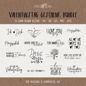 Valentinstag Geschenk SVG Bundle, Plotterdatei Liebe, Geschenke Vector Icons, Schenken PNG Clipart, dxf, eps, Laserdatei, Sprüche, Deutsch