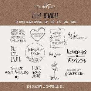 Liebe SVG Bundle, Plotterdatei Liebe für Cricut, Liebesprüche Vector Icons, Valentinstag PNG Clipart, dxf, eps, Sprüche, Deutsches Bundle