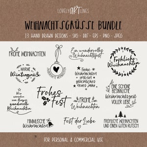Christmas greetings SVG Bundle, Plotter Files Christmas for Cricut, Vector Icons, Christmas PNG Clipart, dxf, eps, Quotes, German Bundle