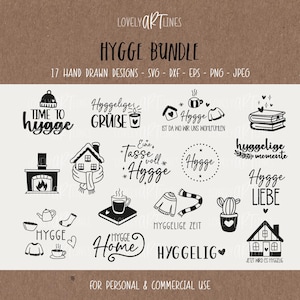 Hygge SVG Bundle, Plotter Files Hygge for Cricut, Wellbeing Vector Icons, Cozy PNG Clipart, Laser Files, eps, dxf, Sayings, German