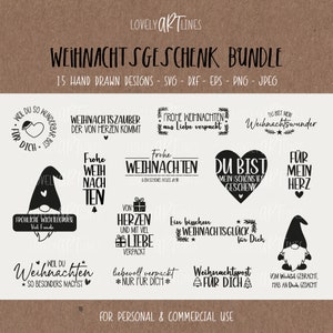 Christmas gift SVG Bundle, Plotter Files Present, Gnome Vector Icons, Christmas PNG Clipart, dxf, eps, Laser file, Sayings, German