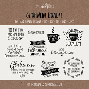 Mulled Wine SVG Bundle, Plotter Files for Cricut, Mulled Wine Vector Icons, Wine PNG Clipart, dxf, eps, Quotes, German Bundle
