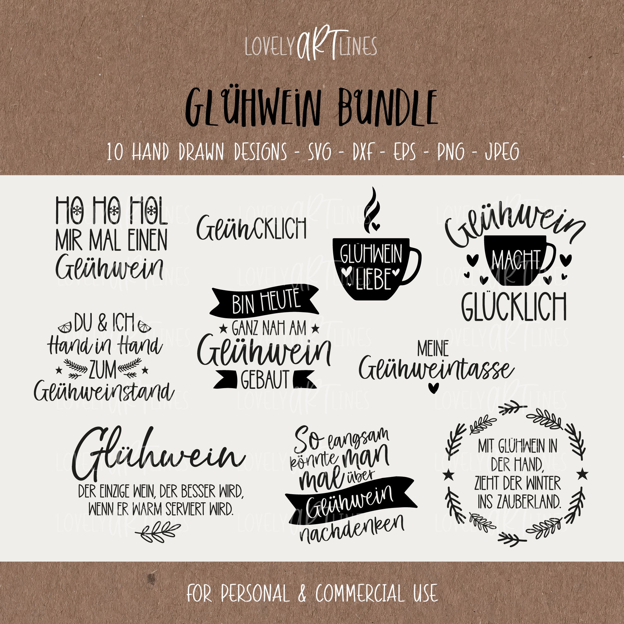 Glühwein SVG Bundle, Plotterdatei Glühwein für Cricut, Weihnachtsmarkt
