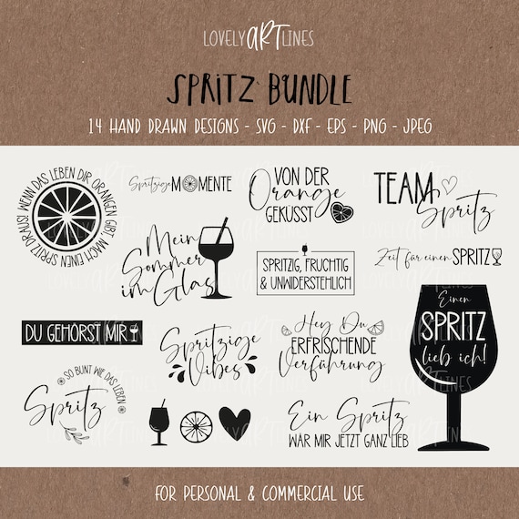 Spritz SVG Bundle, Plotterdatei Sprizz für Cricut, Orange Vector Icons, Veneziano PNG Clipart, Laserdatei, eps, dxf, Sprüche, Deutsch