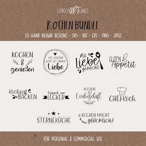 Cooking SVG Bundle, Plotter Files for Cricut, Kitchen Vector Icons, Baking PNG Clipart, dxf, eps, Quotes, German Bundle